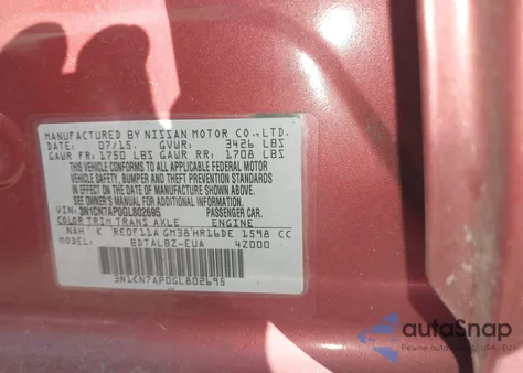 2016 Nissan Versa 1.6 S/1.6 S+/1.6 Sl/1.6 Sv from USA, damaged, VIN 3N1CN7AP0GL802695